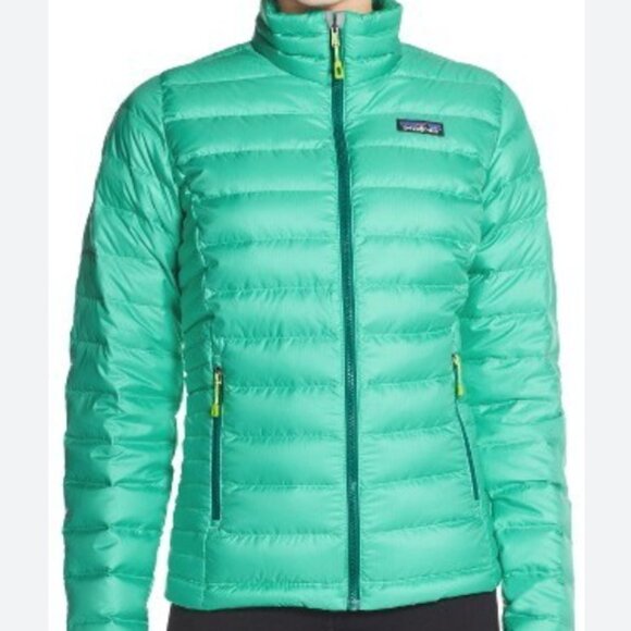 Womens PATAGONIA Aqua Goose Down Puffy Sweater Zip Jacket Xsmall - Picture 1 of 2